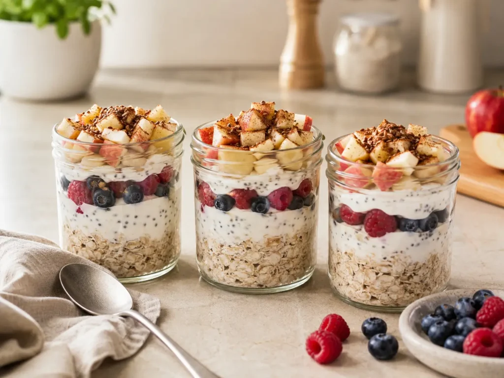 Overnight Oats zum Abnehmen als Meal Prep mit Haferflocken, Skyr und Beeren