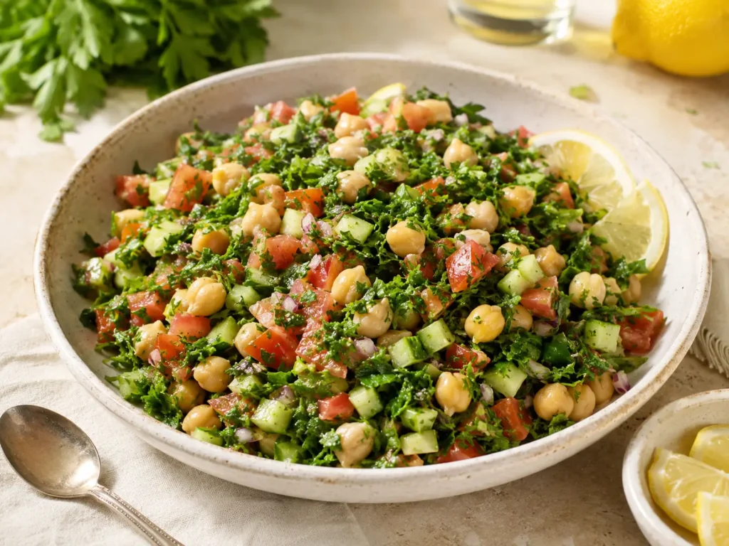 Petersilie Salat mit Kichererbsen, Gurke und Tomaten