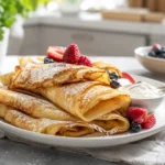 Einfaches Pfannkuchen Rezept mit goldbraunen Pfannkuchen auf einem Teller