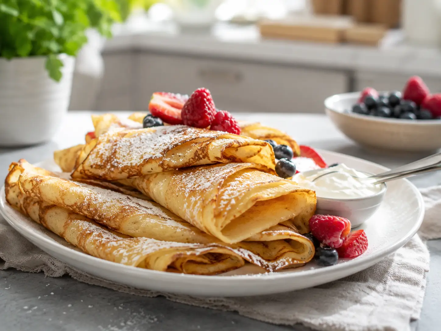Einfaches Pfannkuchen Rezept mit goldbraunen Pfannkuchen auf einem Teller