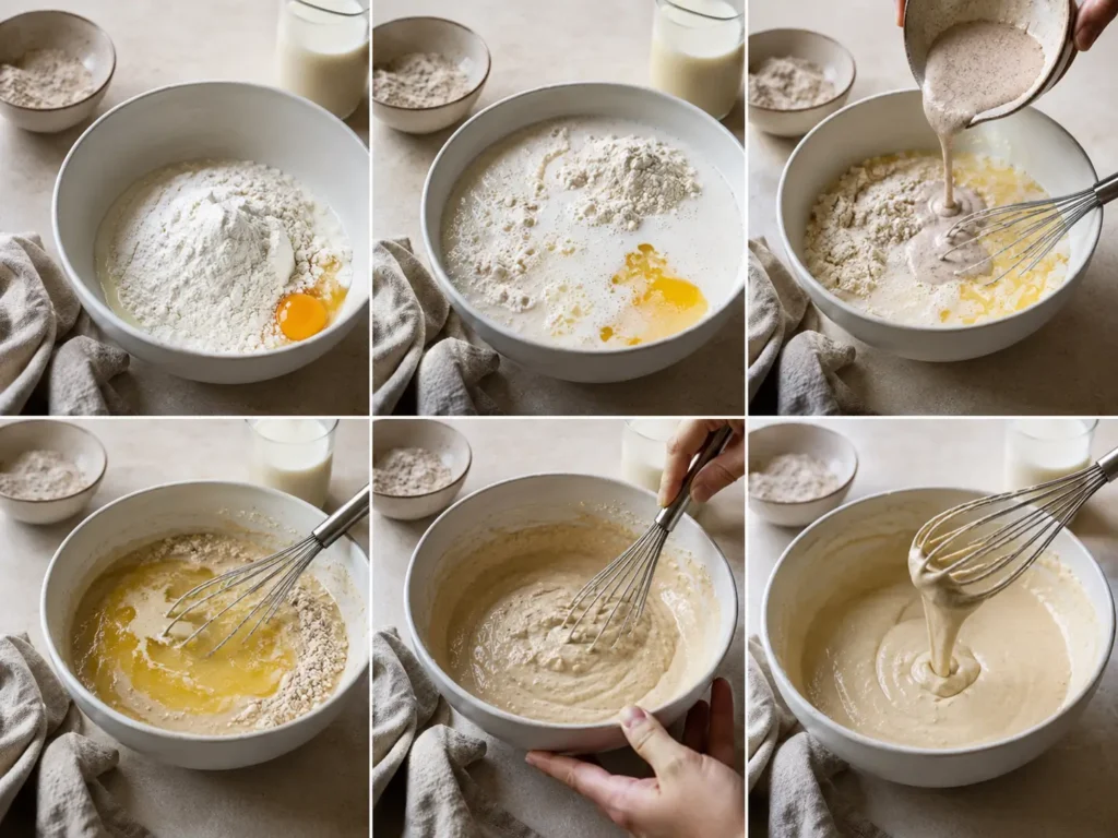 Poffertjes Teig mit Hefe in einer Schüssel anrühren