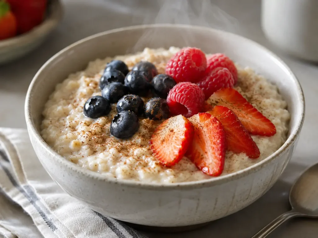 Cremiges Porridge mit Skyr und Beeren zum Abnehmen mit Haferflocken