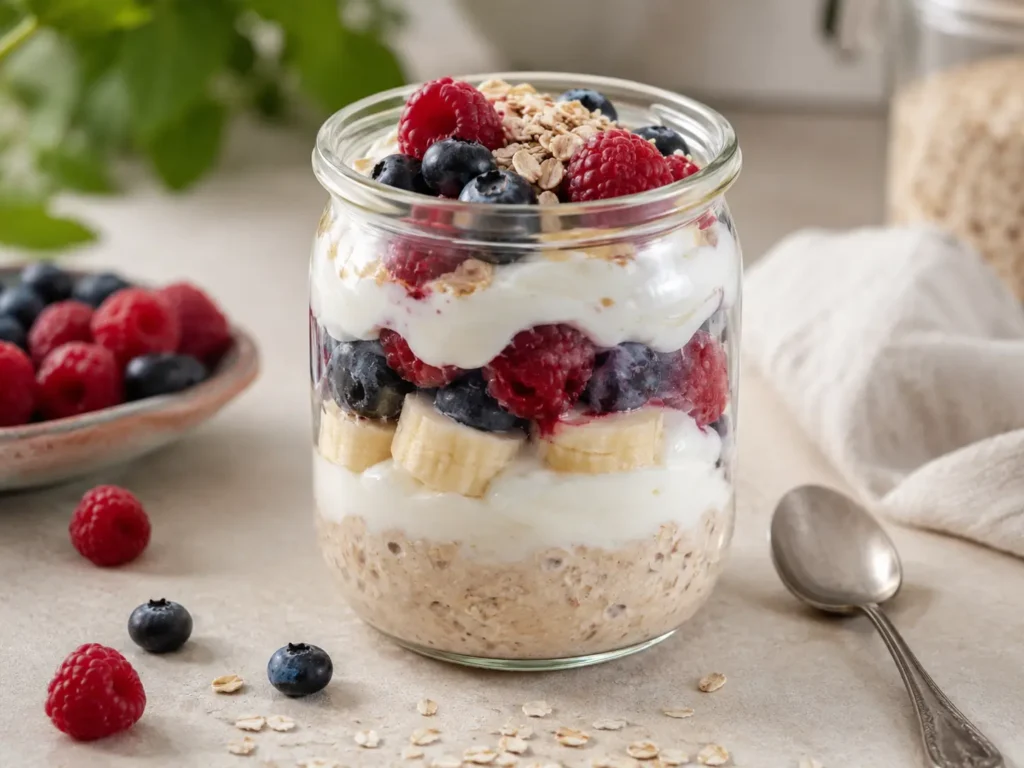 Overnight Oats mit Quark als proteinreiches Frühstück zum Vorbereiten