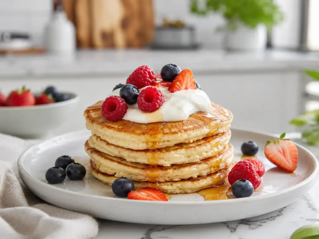 Protein Pancakes mit Beeren und Joghurt als More Nutrition Rezeptidee
