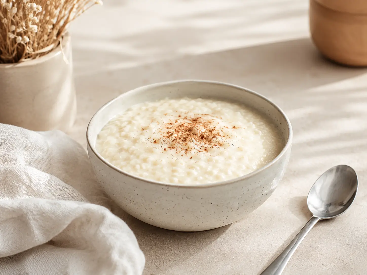 Protein Porridge bariatrisch in einer kleinen Schüssel, cremig und weich mit etwas Zimt serviert