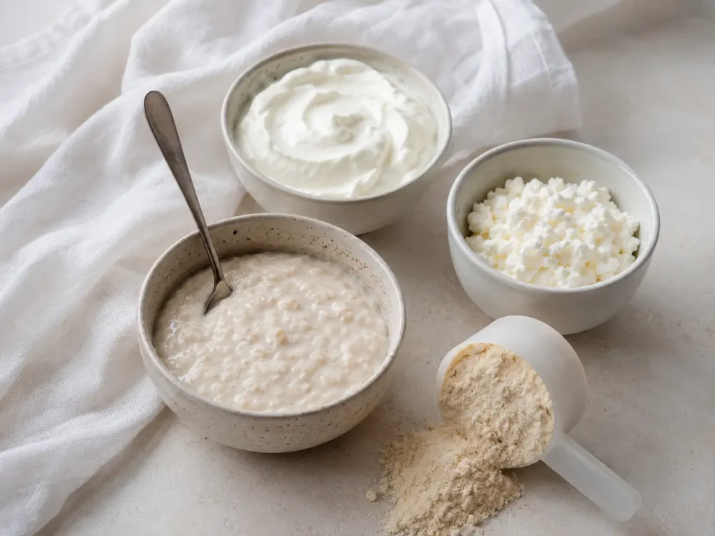 Eiweißquellen für Protein Porridge bariatrisch mit Skyr, Quark und Proteinpulver
