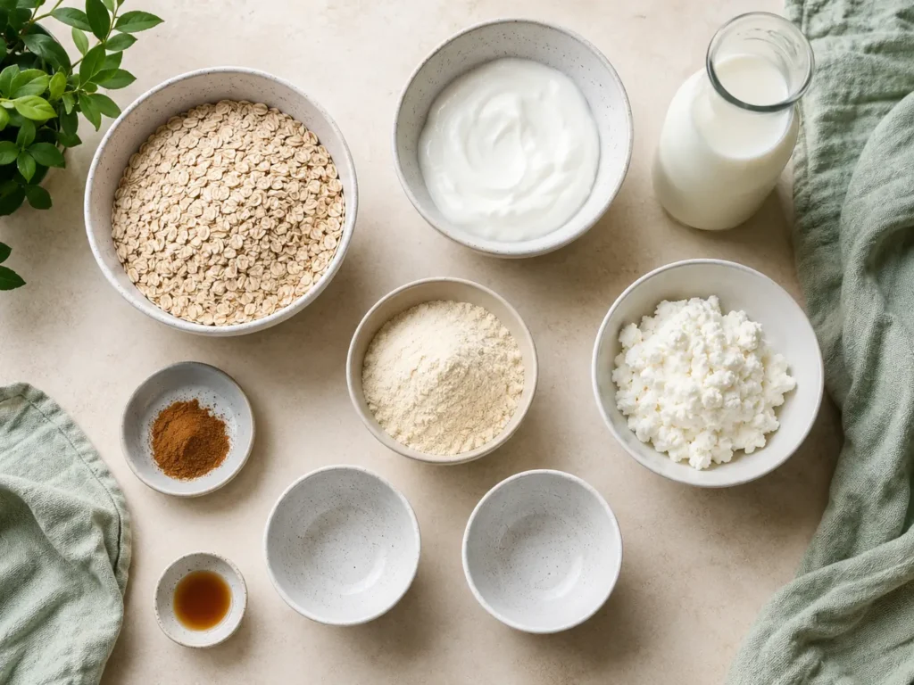 Zutaten für Protein Porridge bariatrisch mit Haferflocken Skyr Quark und Milch