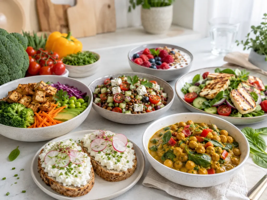 Proteinreiche vegetarische Rezepte mit Tofu, Linsen, Skyr, Halloumi, Kichererbsen und Gemüse