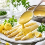 Sauce Hollandaise Rezept mit weißem Spargel und Kartoffeln