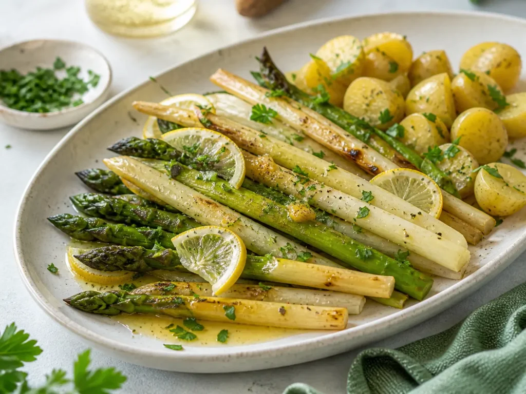 Spargel im Backofen Rezept mit grünem und weißem Spargel