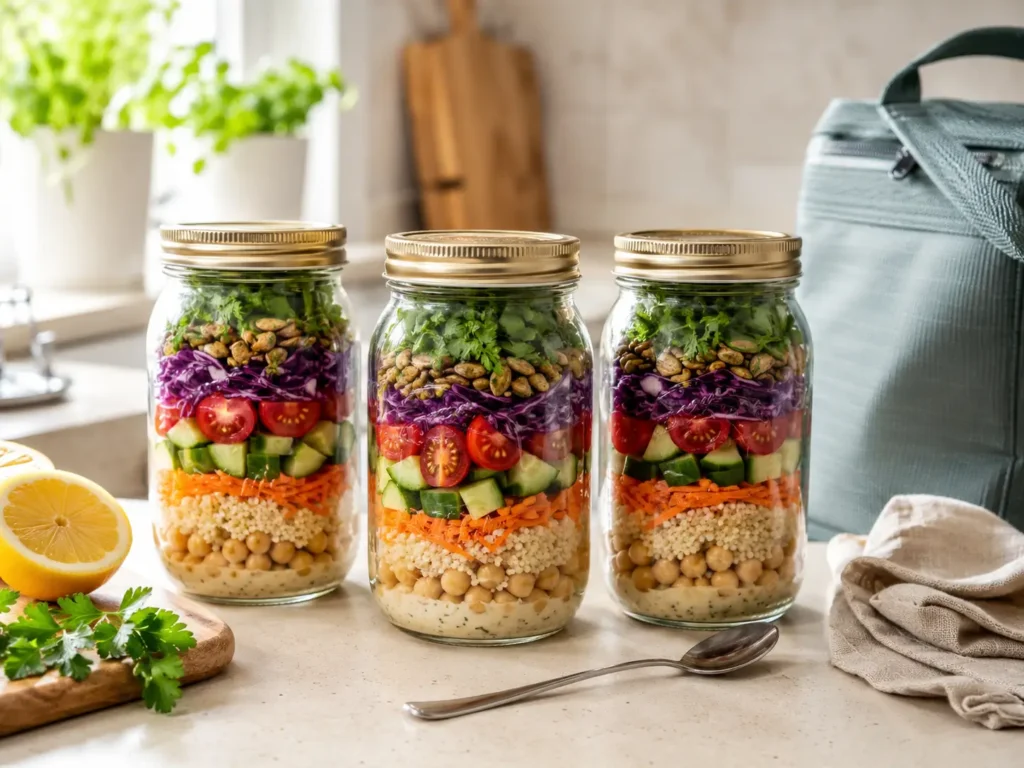 Vegane Salatideen mit Kichererbsen, Linsen, Couscous und Quinoa