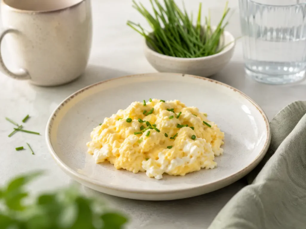 Weiches Rührei mit Hüttenkäse als bariatrisches Frühstück