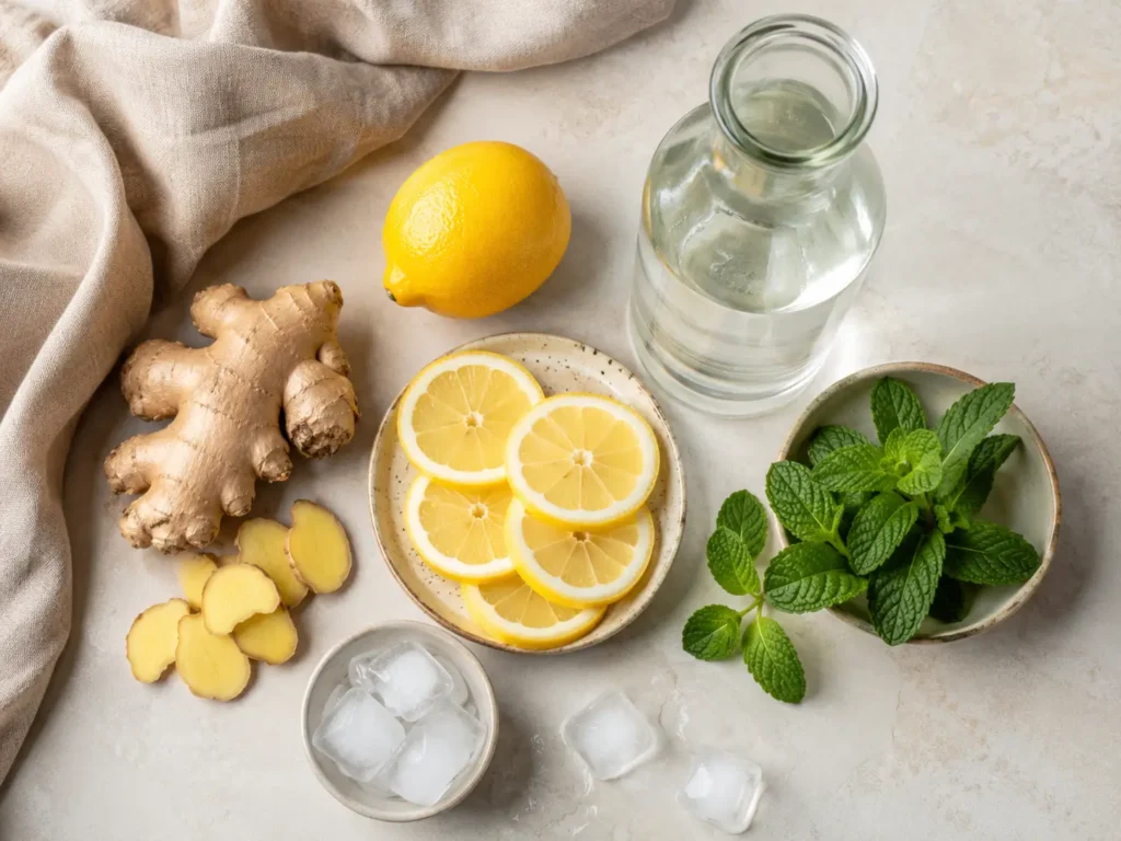 zutaten für ingwerwasser rezept mit ingwer zitrone wasser und minze