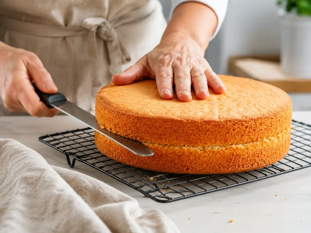 Biskuitboden für Käsesahnetorte ohne Gelatine waagerecht schneiden