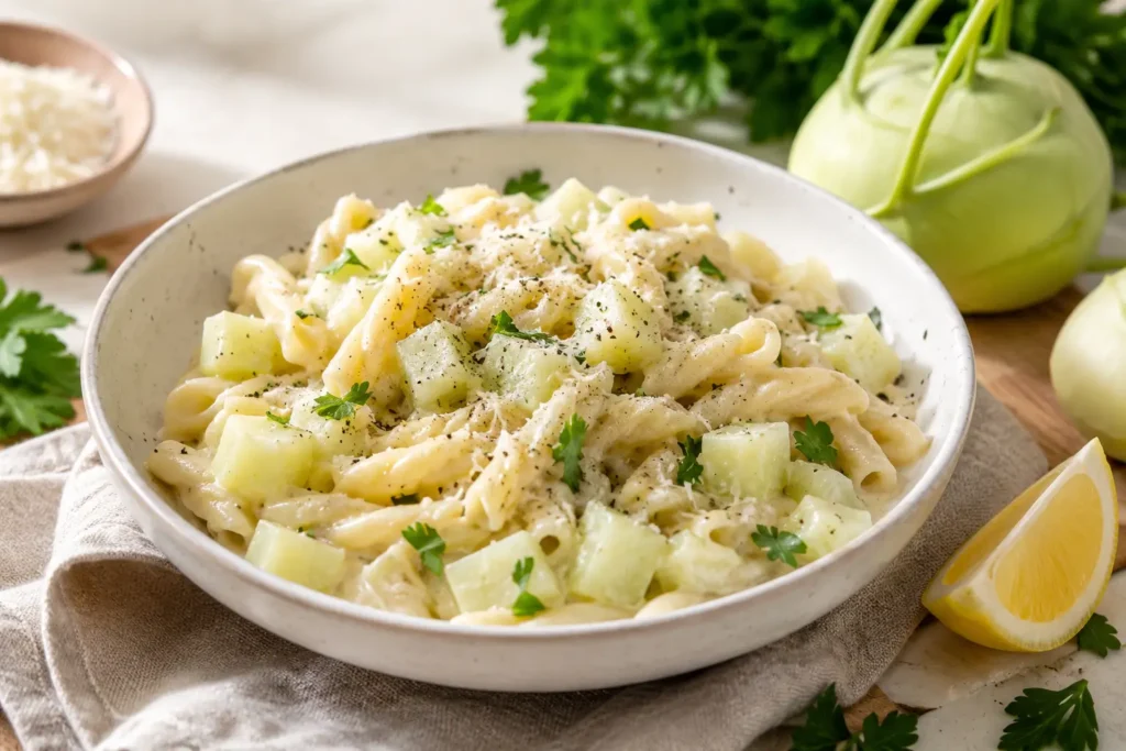 Cremige Kohlrabi-Pasta mit Parmesan, Kräutern und Zitronensaft