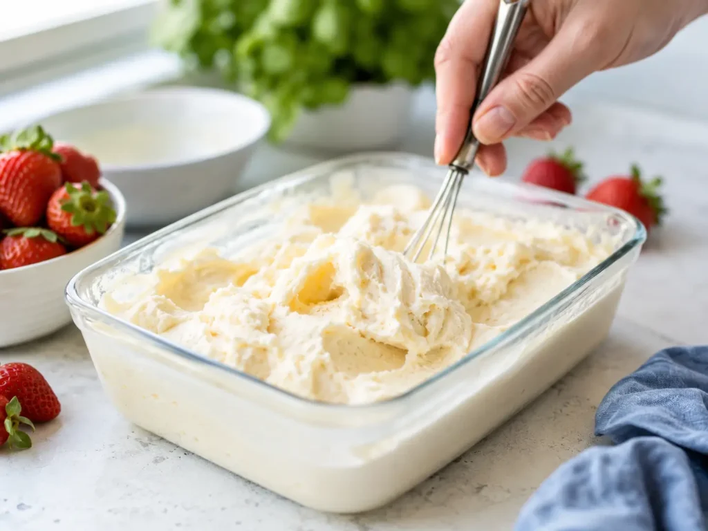 Eis ohne Eismaschine cremig machen durch regelmäßiges Rühren