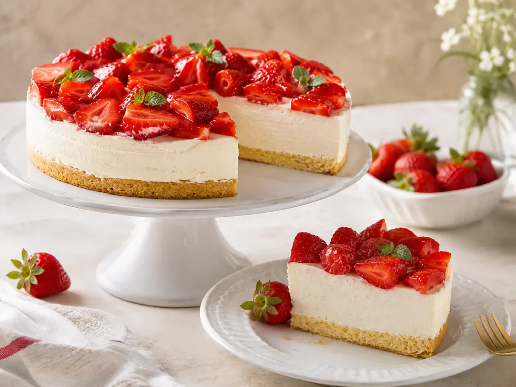 Erdbeertorte ohne Gelatine mit stabiler Creme und frischen Erdbeeren