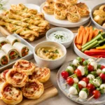 Fingerfood am Vortag zubereiten mit Pizzaschnecken, Spießen, Wraps, Gemüsesticks, Dips und kleinen Snacks fürs Buffet