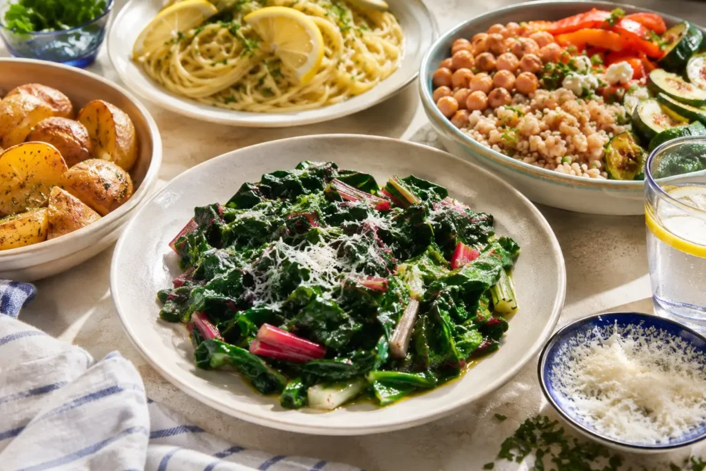 Gebratener Mangold als Beilage zu Kartoffeln, Pasta oder vegetarischer Bowl
