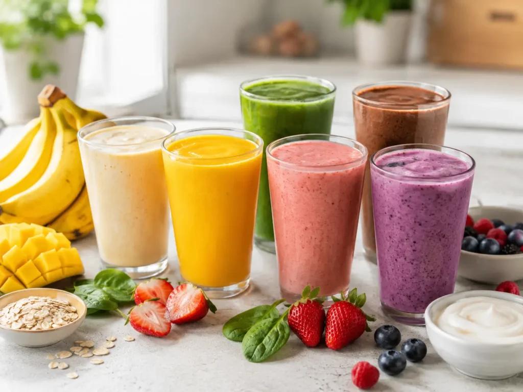 gesunde Smoothie Rezepte mit Banane Mango Beeren Joghurt und Haferflocken