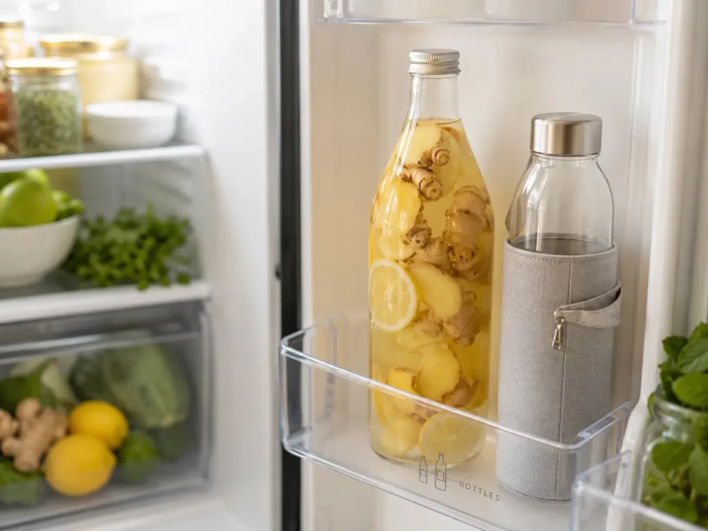 Ingwerwasser im Kühlschrank aufbewahren – Haltbarkeit 2 bis 3 Tage