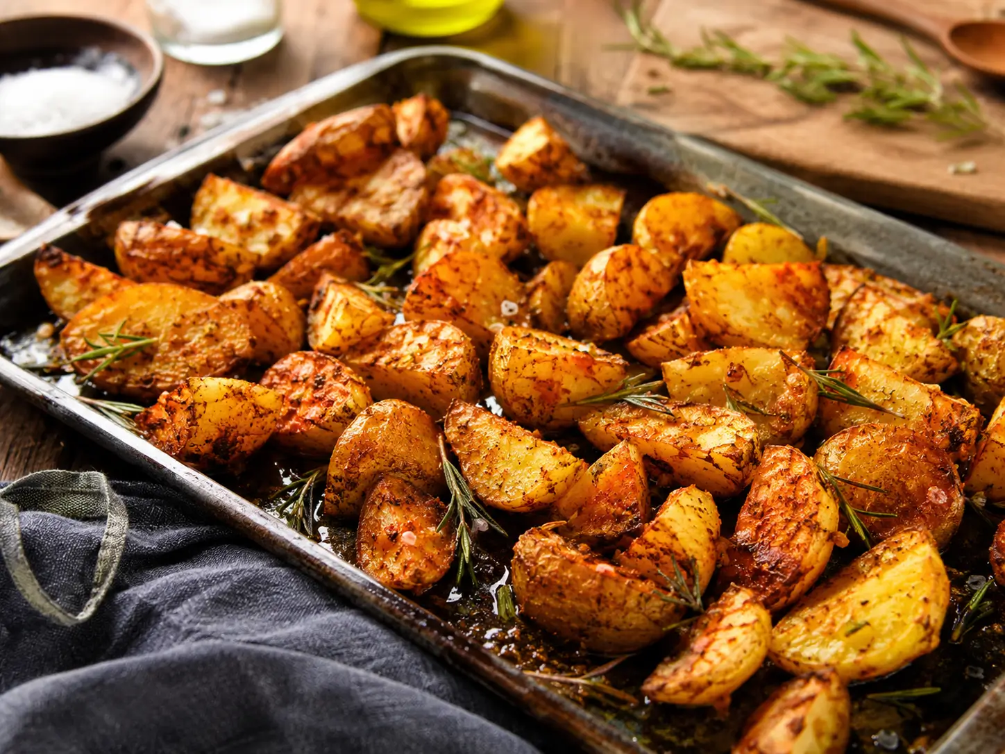 Kartoffeln aus dem Backofen knusprig gebacken mit Rosmarin und Paprika