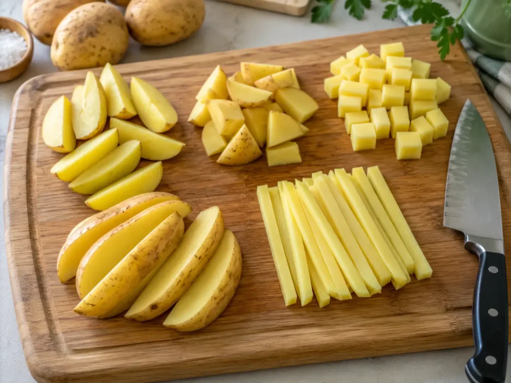 Kartoffelspalten Wedges Kartoffelwürfel und Pommes aus Kartoffeln selber schneiden