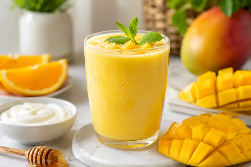 mango smoothie mit joghurt orangensaft und honig