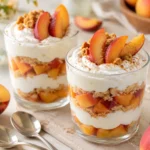 Nektarinen Rezepte Dessert im Glas mit Joghurt-Sahne-Creme, Keksbröseln und frischen Nektarinen
