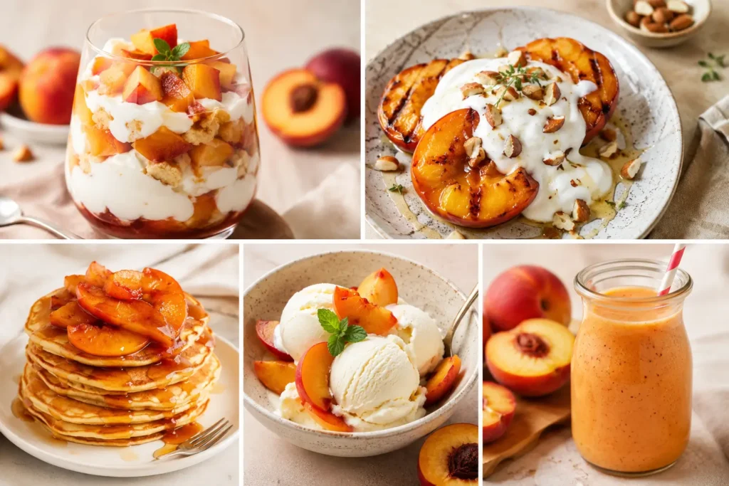 Nektarinen Rezepte Dessert Ideen mit Dessert im Glas, gegrillten Nektarinen, Pfannkuchen und Eis