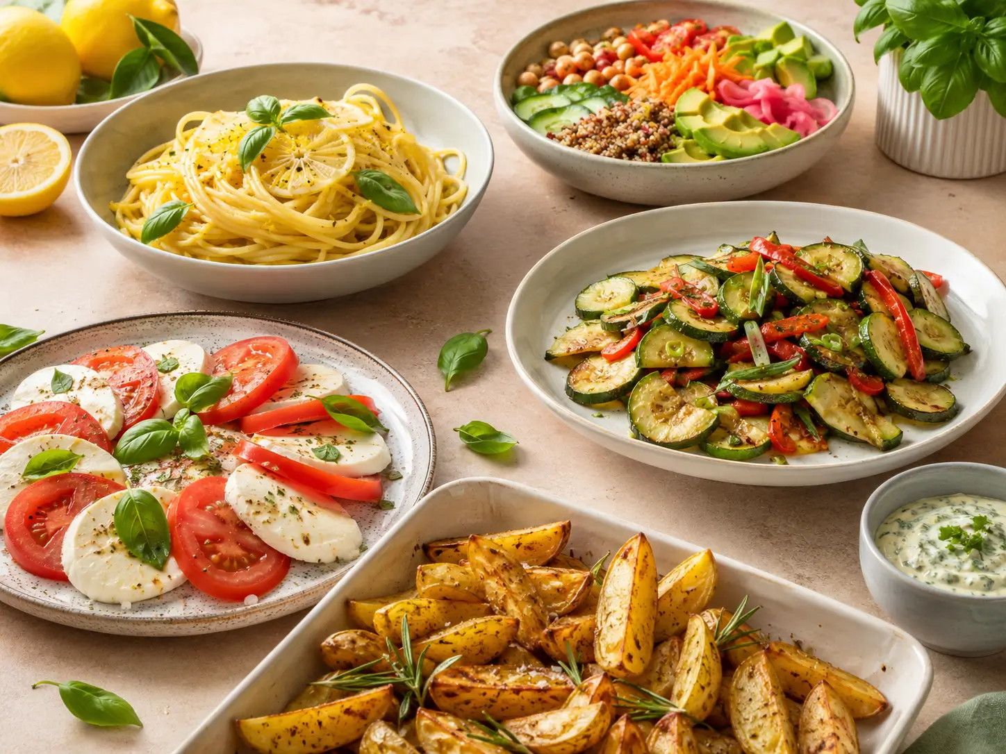 Schnelle Gerichte für jeden Tag mit Pasta, Bowl, Gemüsepfanne, Salat und Ofenkartoffeln