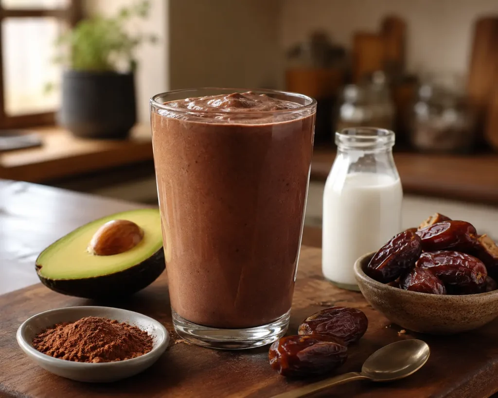 schoko dattel smoothie mit avocado kakao milch und datteln