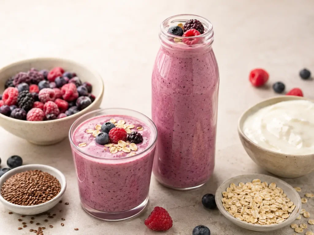 Beeren Skyr Smoothie mit Haferflocken zum Frühstück