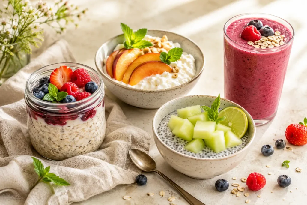 Leichtes Frühstück bei Hitze mit Overnight Oats, Skyr-Bowl und Smoothie