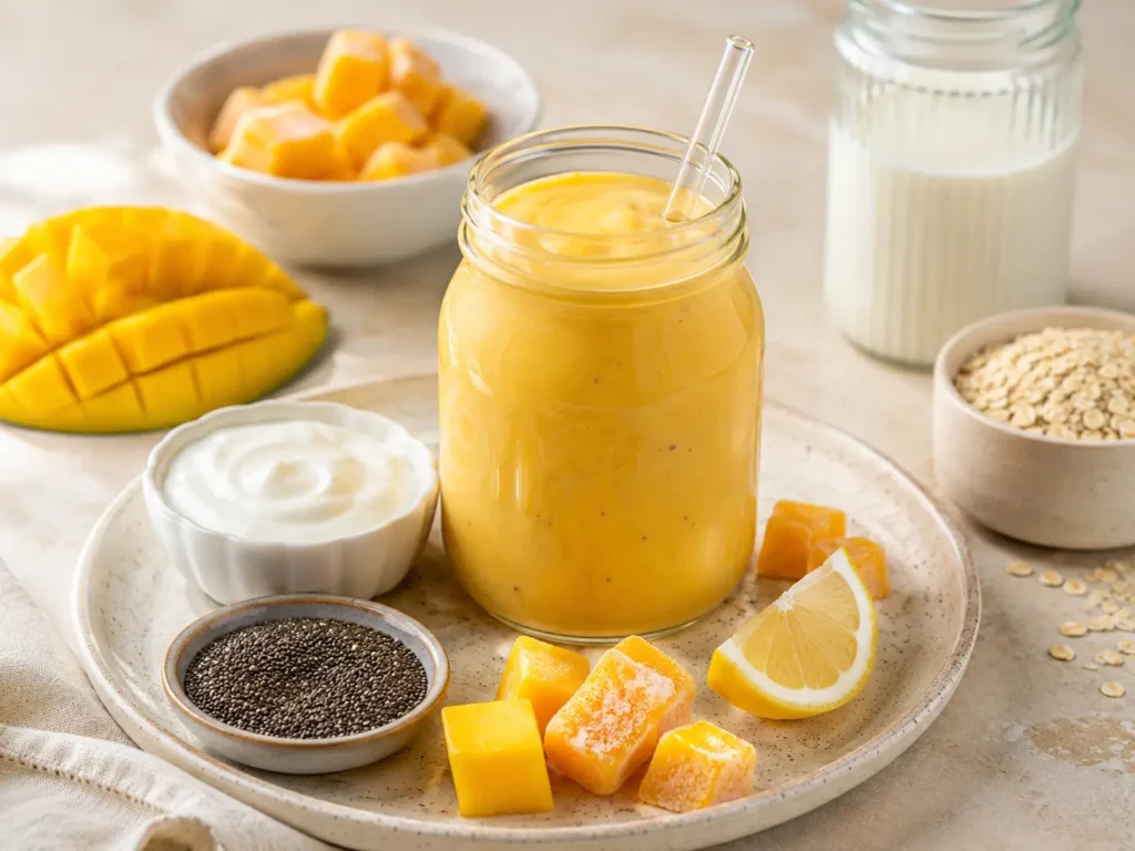 Mango Joghurt Smoothie ohne Zucker mit Hafermilch und Chiasamen