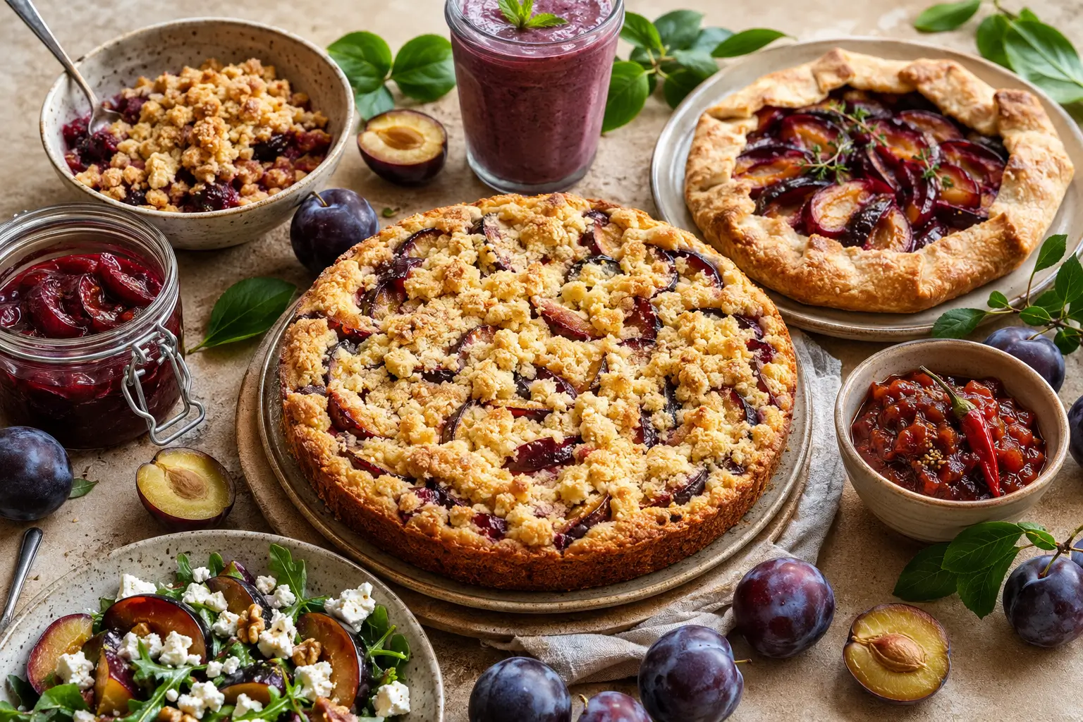 Zwölf süße und herzhafte Pflaumen Rezepte mit Kuchen, Crumble, Kompott, Smoothie, Salat und Chutney