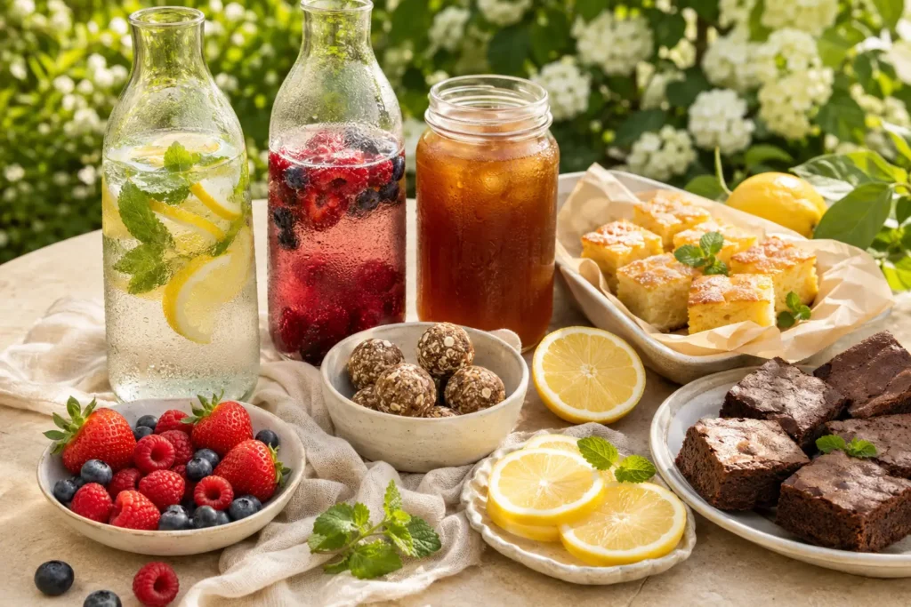 Infused Water, Zitronenkuchen, Brownies und Energy Balls fürs Picknick