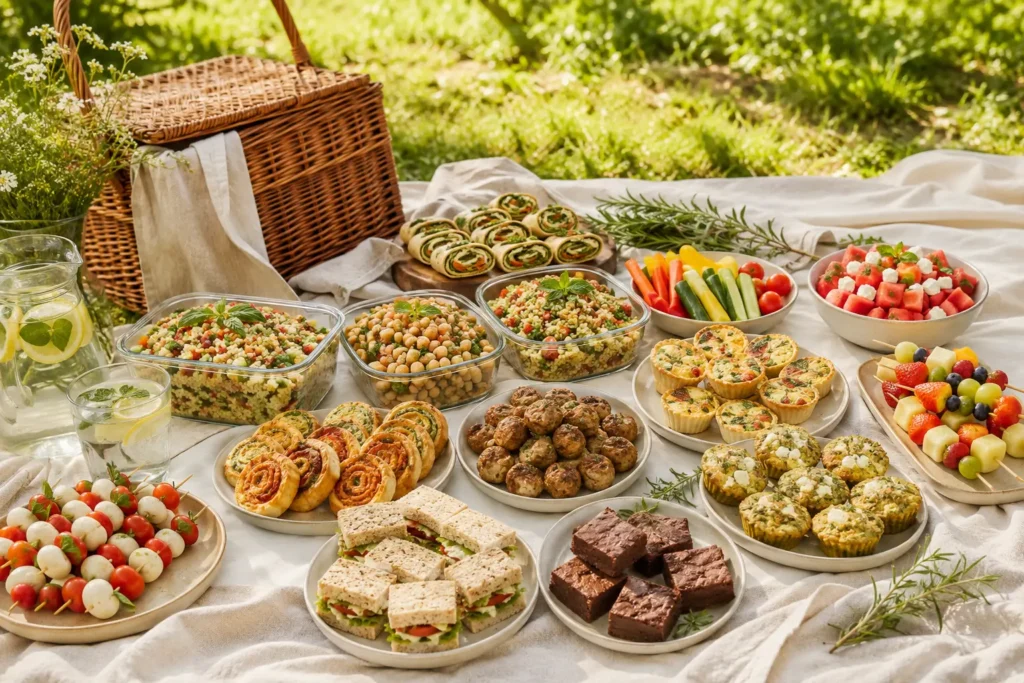 Picknick Rezepte mit Fingerfood, Salaten, Obst und süßen Snacks