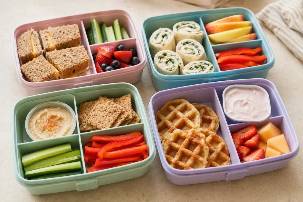 Schnelle Brotdosen Ideen für Kinder mit Wraps, Sandwiches, Hummus und Waffeln
