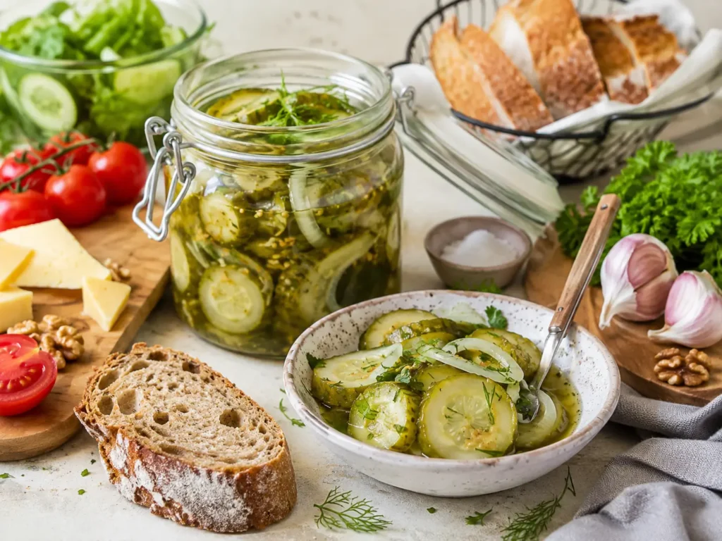 Schnelle eingelegte Gurken als Beilage zu Brotzeit, Salat, Käse und Snacks