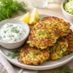 Knusprige Zucchinipuffer aus der Pfanne mit Joghurt-Dip und Dill