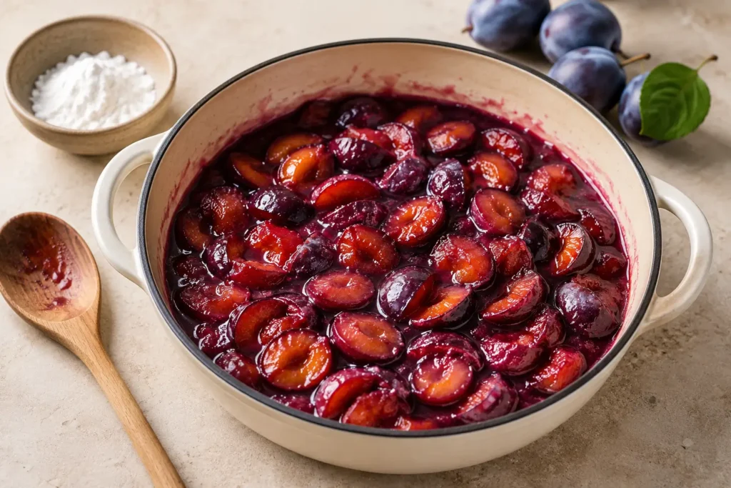 Gebundene Zwetschgenfüllung mit Speisestärke für Streuselkuchen